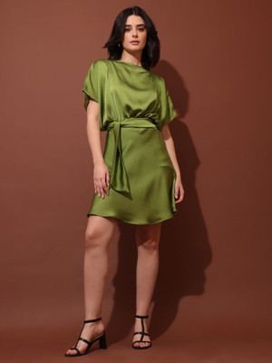 PURVAJA Women Fit and Flare Green Mini/Short Dress