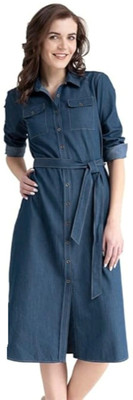 Achyutaya Fashion Women A-line Blue Midi/Calf Length Dress