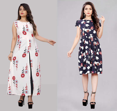 Modli 20 Fashion Women Fit and Flare White Below Knee Dress