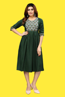Shreeji Fashionn Women Fit and Flare Dark Green Midi/Calf Length Dress
