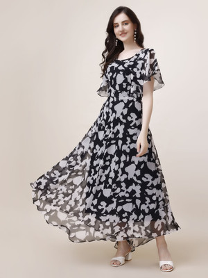 Fashion2wear Women A-line Black, Grey Ankle Length Dress