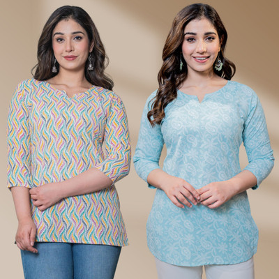 I N ENTERPRISES Casual Floral Print Women Multicolor, Blue Top