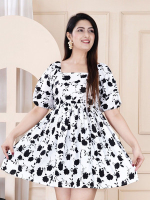 Fashion2wear Women Fit and Flare White Mini/Short Dress