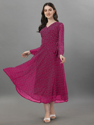 Fashion2wear Women A-line Black, Pink, White Midi/Calf Length Dress