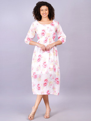 Highlight fashion export Women A-line White Midi/Calf Length Dress