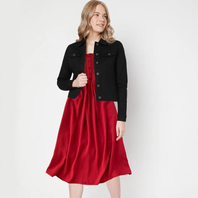 velvin Women A-line Black, Red Midi/Calf Length Dress