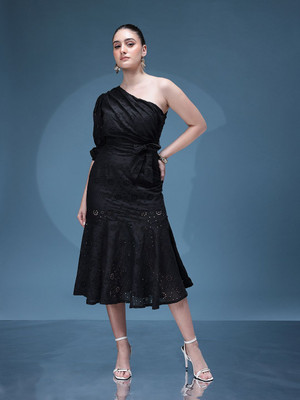 bebe Women Sheath Black Midi/Calf Length Dress