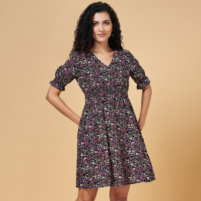 YU by Pantaloons Women Fit and Flare Multicolor Above Knee/Mid Thigh Length Dress