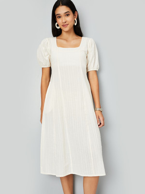 MAX Women A-line Beige Midi/Calf Length Dress
