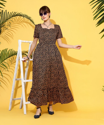 Sheetal Associates Women Fit and Flare Brown Maxi/Full Length Dress