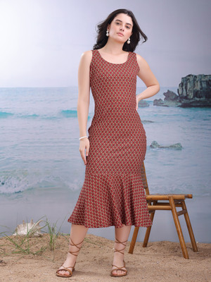 PURVAJA Women Bodycon Brown Midi/Calf Length Dress