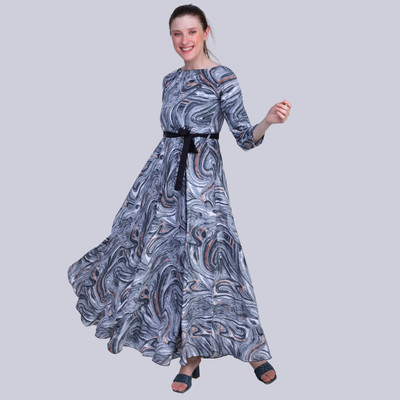 maanya Women Fit and Flare Grey Maxi/Full Length Dress