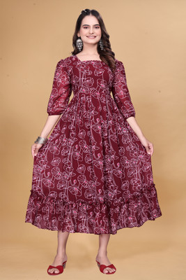 Rosasignora Women Ethnic Dress Red Knee Length Dress