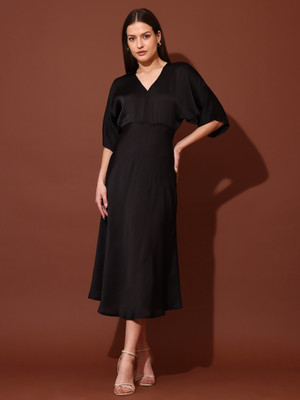 PURVAJA Women Maxi Black Midi/Calf Length Dress