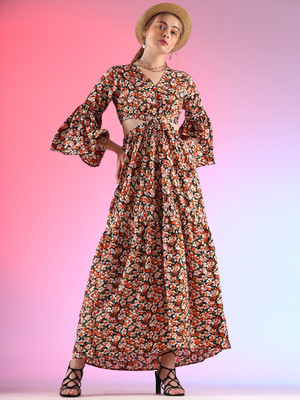 Sheetal Associates Women Fit and Flare Multicolor Maxi/Full Length Dress