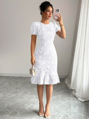 OUTZIDR Women Bodycon White Above Knee/Mid Thigh Length Dress