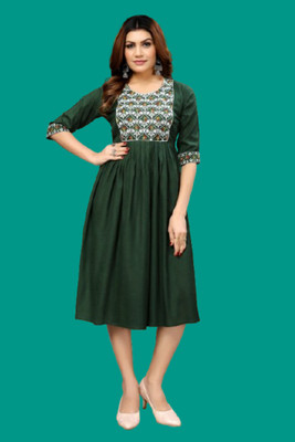 DICHIKA enterprise Women Fit and Flare Dark Green Below Knee Dress