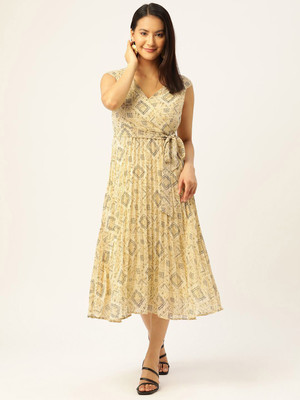 Moda Rapido Women Wrap Yellow Midi/Calf Length Dress