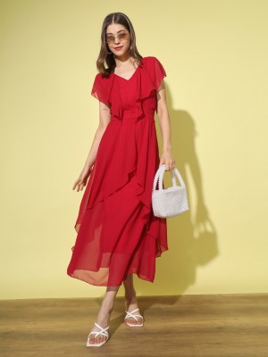 AUCREATIONS Women Fit and Flare Red Dress
