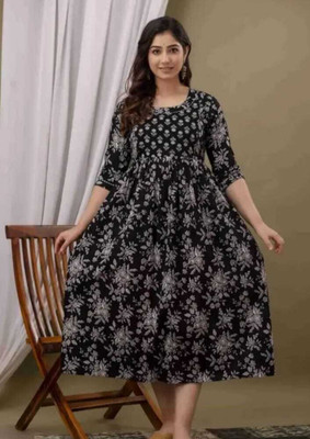 Ruby Fashoin Women Printed A-line Kurta(Black)