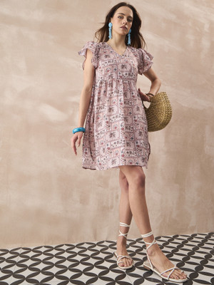 InWeave Women Fit and Flare Beige Midi/Calf Length Dress