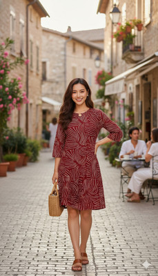 progreto Women Fit and Flare Maroon Above Knee/Mid Thigh Length Dress