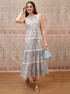 Vishudh Women Tiered Multicolor Maxi/Full Length Dress