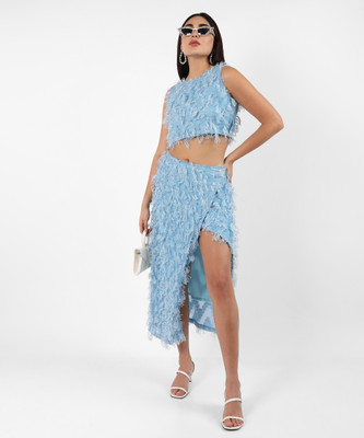 CAMPUS SUTRA Women Fit and Flare Light Blue Midi/Calf Length Dress