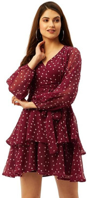 TRUSTROW Women Skater Maroon Mini/Short Dress
