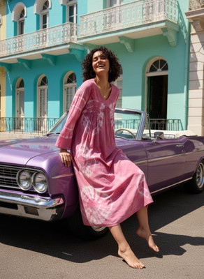 maaesa Women Fit and Flare Pink Midi/Calf Length Dress