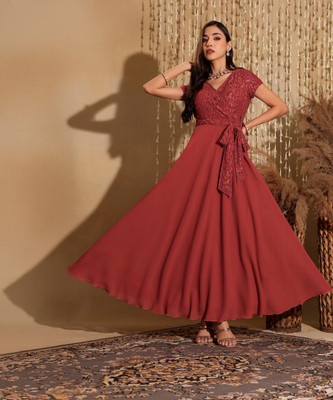 Miss Chase Women Wrap Red Maxi/Full Length Dress
