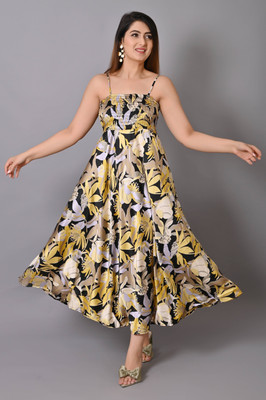 VYMO Women Fit and Flare Multicolor Maxi/Full Length Dress