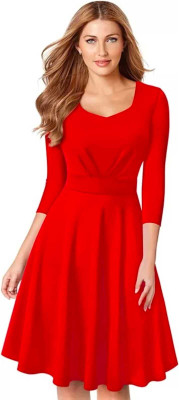 ladik way Women Bodycon Red Midi/Calf Length Dress