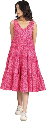 KHWAISH COLLECTION Women Fit and Flare Pink Below Knee Dress