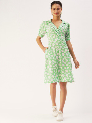 Dressberry Women Wrap Green Knee Length Dress