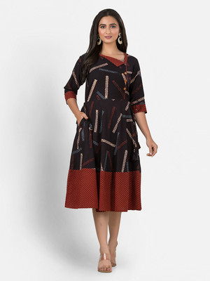 Crazy Needle Women A-line Black Maxi/Full Length Dress