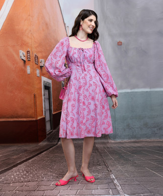 Tokyo Talkies Women A-line Purple, Pink Knee Length Dress