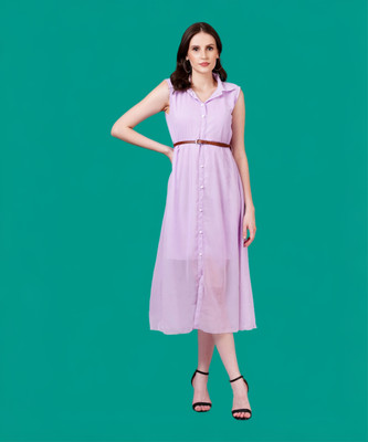 JC4U Women A-line Purple Midi/Calf Length Dress