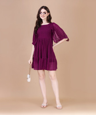 PMD Fashion Women Fit and Flare Purple Above Knee/Mid Thigh Length Dress