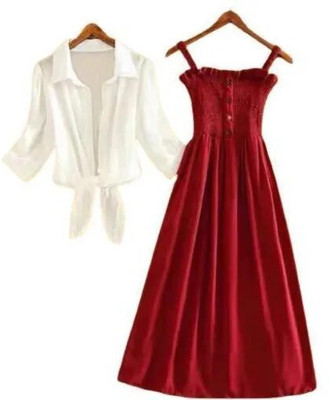 Nature Craft Women A-line Red Maxi/Full Length Dress