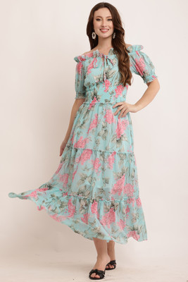 Bright Fly Women Fit and Flare Multicolor Maxi/Full Length Dress