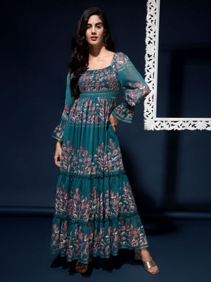 DRAPE AND DAZZLE Women Fit and Flare Green Midi/Calf Length Dress