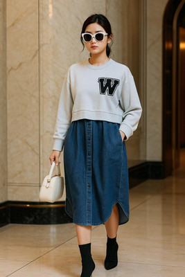 VivaLaVastaram Women Bandage Blue, Grey Below Knee Dress