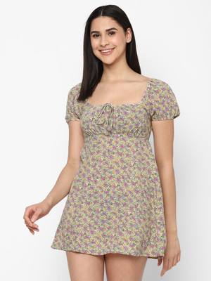 American Eagle Outfitters Women A-line Yellow, Purple, Green Above Knee/Mid Thigh Length Dress