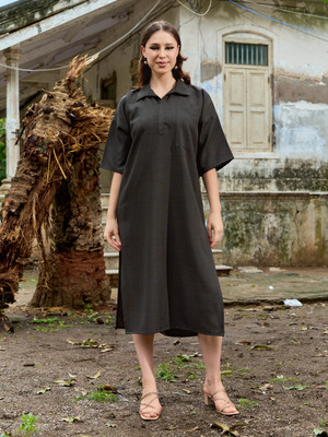 PURVAJA Women Fit and Flare Black Midi/Calf Length Dress