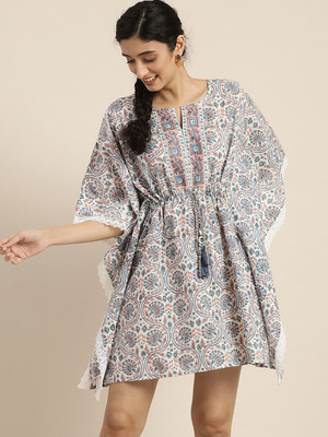 Taavi Women Kaftan White Above Knee/Mid Thigh Length Dress