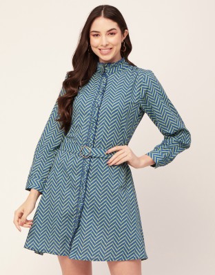 moomaya Women A-line Blue, Yellow Dress