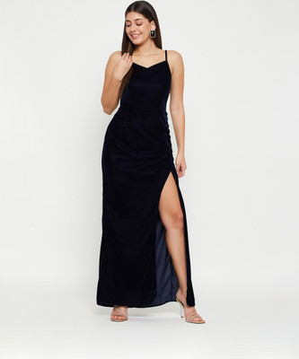 Imfashini Women Bodycon Dark Blue Ankle Length Dress