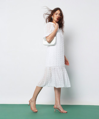 VERO MODA Women Layered White Midi/Calf Length Dress