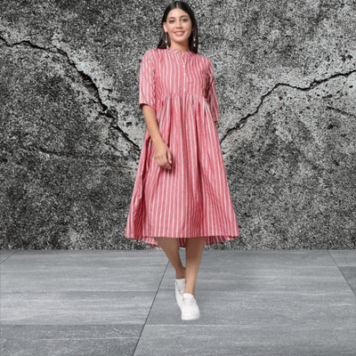 Rangrasiya Creation Women Fit and Flare Pink Ankle Length Dress